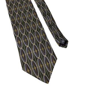 Henry Grethel Silk Tie Quiet Luxury Old Money‎ Geometric Green Gold Caree…